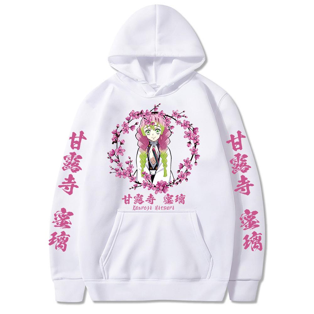 Горячая толстовка с капюшоном в стиле аниме Demon Slayer для мужчин и женщин, розовый пуловер с цветком персика, Harajuku, красивые зимние теплые толстовки Kanroji Mitsuri