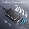 200 Вт GaN Настольное зарядное устройство 3C+3A 6 портов вывода 100 Вт Один порт Type-C Зарядная станция для телефонов и планшетов