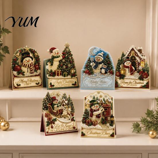 DIY Christmas Card Kit Kit, 3D Pop-Up Faux Pearl Art Snowman Holiday Gift Decoration Santa Elk Wreath Card, Handmade Xmas for Family And Friends