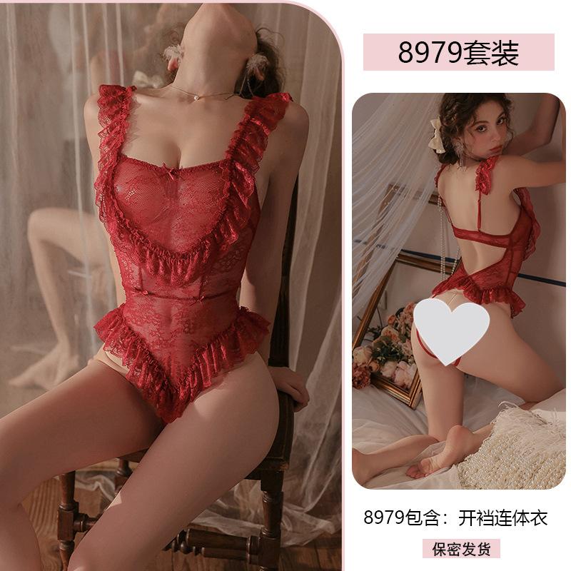 Sexy Lace Seduction Onesie Women's Pure Desire To Open the Crotch Sex Perspective Uniform Suit Pajamas