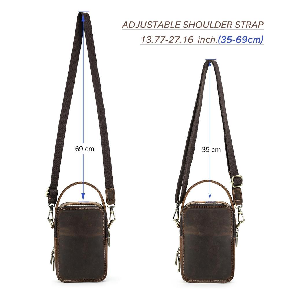 Genuine Leather Men Small Shoulder Bag Vintage Crossbody Messenger Bag With Phone And Card Holder Handbag