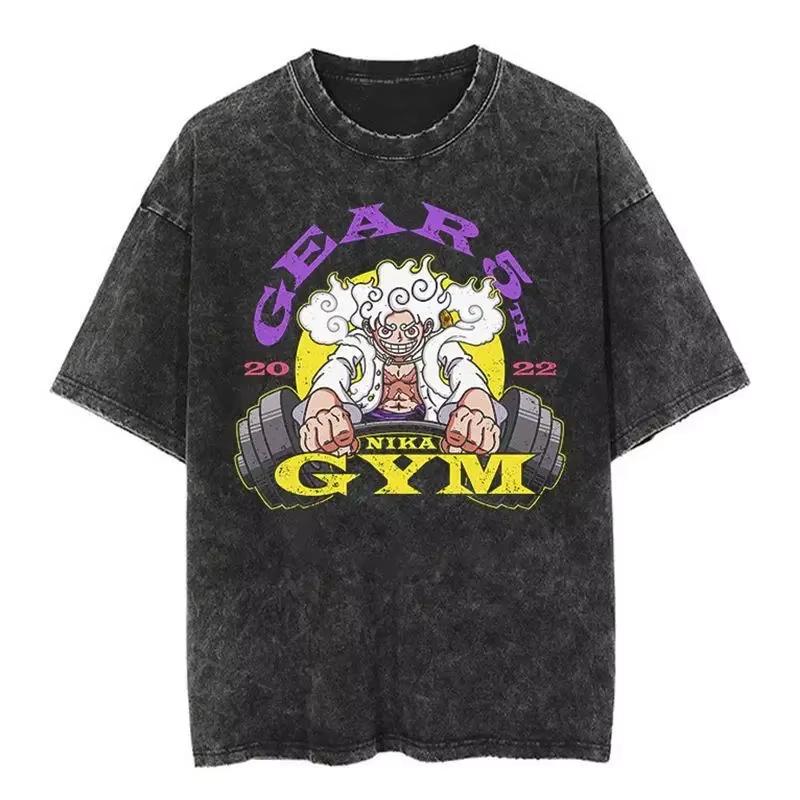 Japanese Anime ONE PIECE Graphic  Cotton Print TShirt Retro Washed Shortsleeved Top for Men Women YK Harajuku Tee