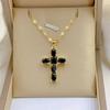 Artificial Crystal Cross Jewelry Gift Luck Stainless Steel Women's Pendant Necklace Prayer Unisex Accessories