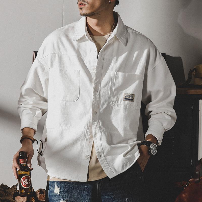Men's Trendy Retro Khaki Denim Work Shirt - Loose Long-Sleeve