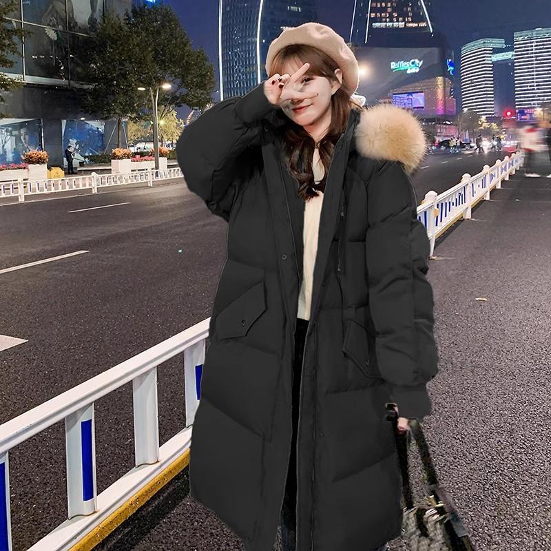 Womens Winter Puffer Coat 2026 Mid-Length Oversized Warm Cotton-Padded Jacket With Detachable Fur Trim Hood