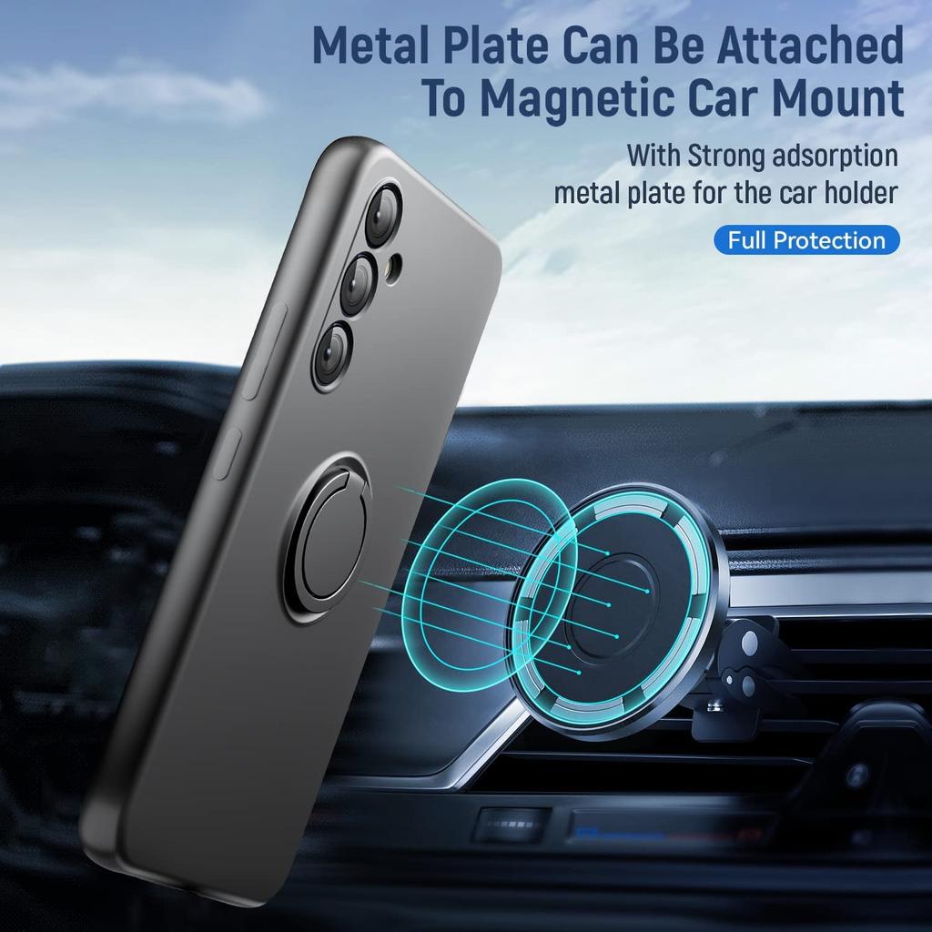 For Samsung Galaxy A34 5G Liquid Silicone Case Kickstand Phone Cover with 2.5D Arc Edge Tempered Glass Screen Film