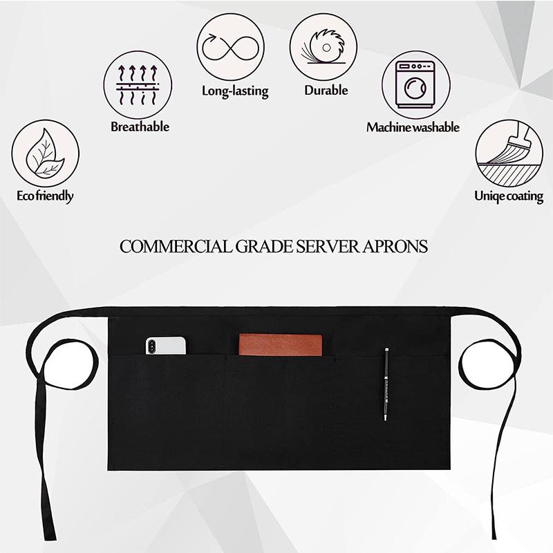 1 шт. серверные фартуки с 3 карманами-фартуки для официанток для женщин и мужчин, водостойкие полуфартуки с добавленным длинным поясным ремнем