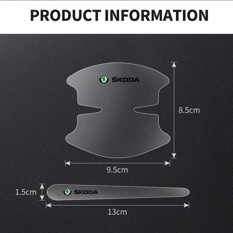 Car Sticker 2025 New 8PCS Transparent Protective Stickers for Car Door Handle For Skoda Octavia Rapid Kodiaq Karoq Fabia Kamiq S