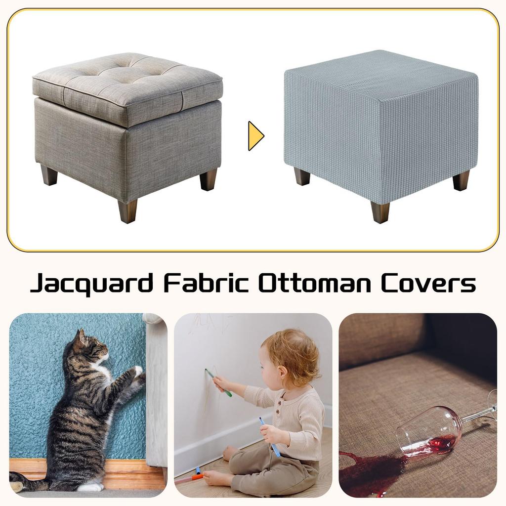 uxcell Square Jacquard Ottoman Slipcover with Elastic Stretch Footrest Stool Cover for Living Room Furniture Protector Large Bottom, (Gray, Size)