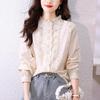 Women's Apricot Lace Collar Embroidered Long Sleeve Shirt - Spring 2025 Collection