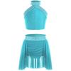 Kids Girls Lyrical Dance Set Modern Contemporary Costume Rhinestones Crop Top with Skirted Leotard Ice Skating Ballet Dancewear