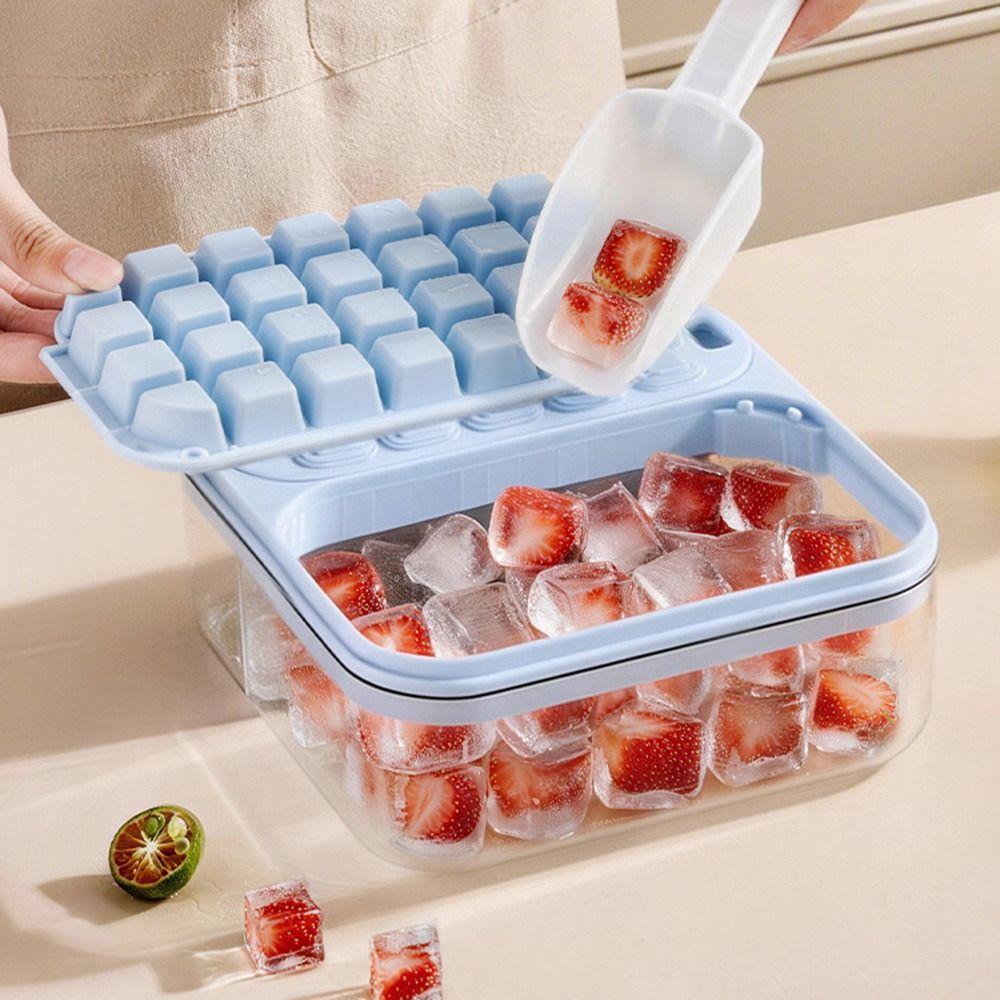 2-in-1 Press Ice Tray Box One-Touch Release Ice Maker Space Saving Ice Cream Mold Home Kitchen Use
