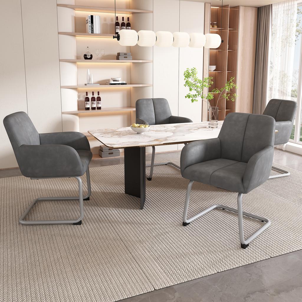 Dining Chair, Set of 2, Armchair, Modern, Minimalist Casual Chair, Living Room-Bedroom Chair with Curved Steel Feet, Grey [OLD SKU:WF310649AAG]