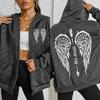 His Angel Creative Wings Art Letter Printing Zipper Hoodies Woman Hoodie Casual Soft Hoody Fleece Comfortable Streetwear