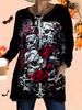 2025 Осень Зима Новые Женские Топы Большого Размера, Модные Футболки с 3D-принтом на Хэллоуин с Круглым Вырезом и Длинным Рукавом