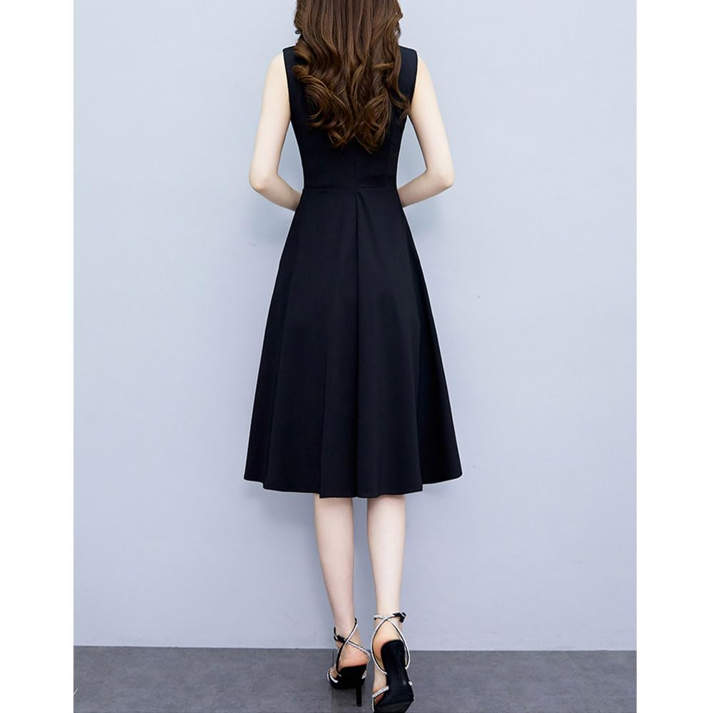 Plus Size Elegant Long [DREKOBOS] A-Line Dress, Sleeveless, Dress, Black, Summer, M-5XL