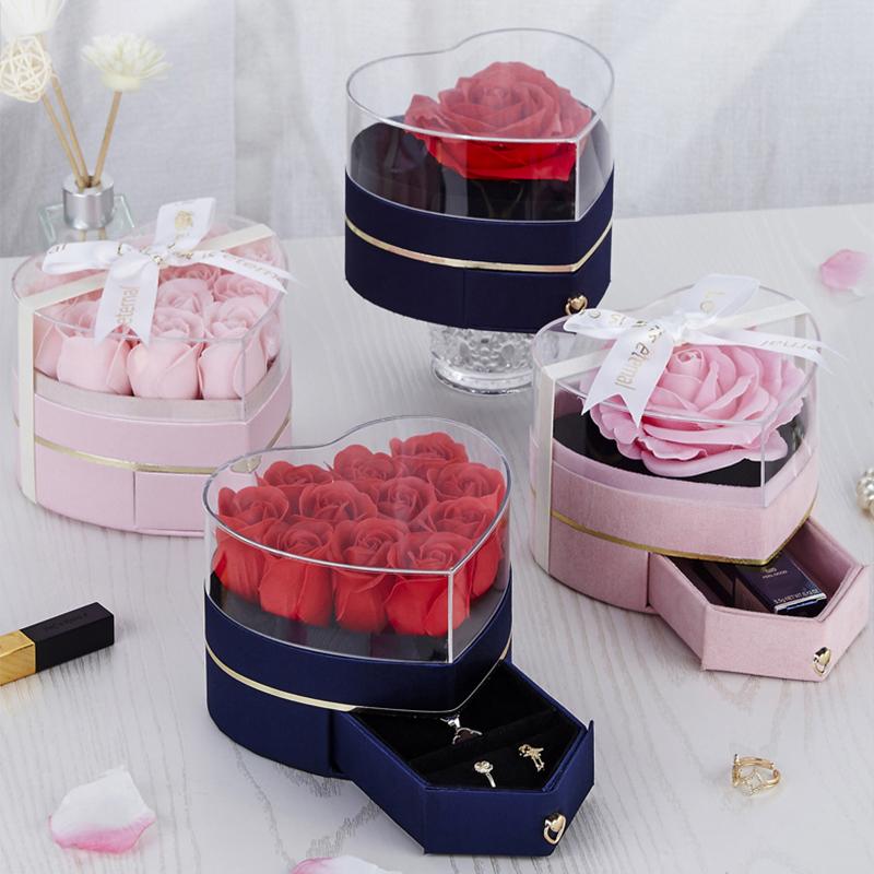 1PC Valentine's Day Transparent Ring Box Luxury Gift for Anniversary Heart Shaped Rose Gift Box
