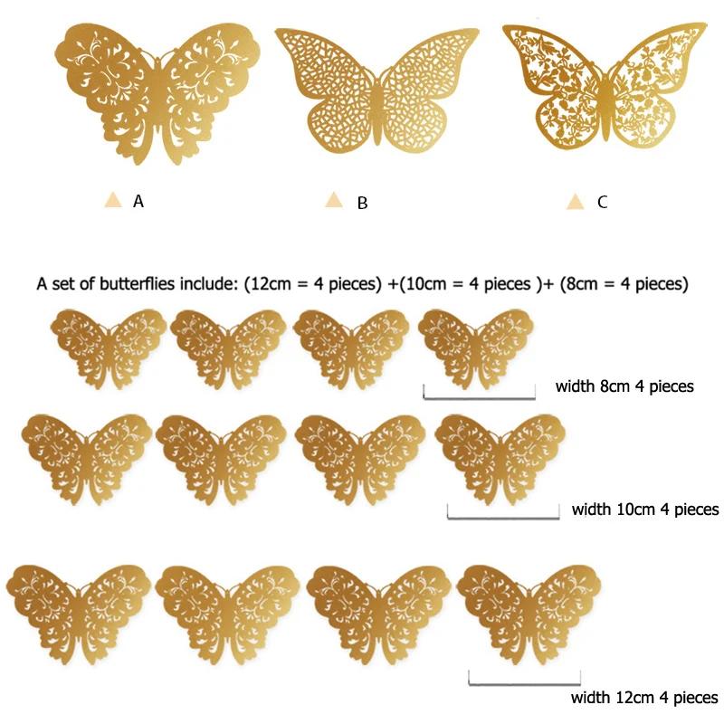 12 шт./комплект 3D настенные наклейки полые бабочки для детских комнат домашний декор стены DIY Mariposas наклейки на холодильник украшение комнаты
