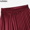 VONDA Женская мода однотонные плиссированные облегающие юбки А-силуэта