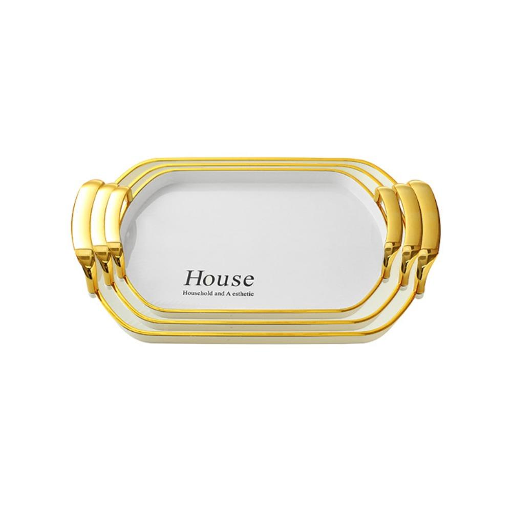 3PCS Golden Handle Dessert Tray Plastic Afternoon Tea Tray Multi-functional Beverage Plate Fruit