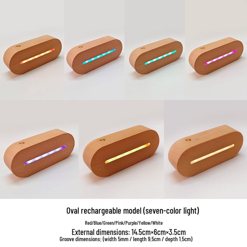 Деревянная овальная светодиодная USB-подставка для ночника - Креативный держатель для акриловых украшений DIY, 5 В