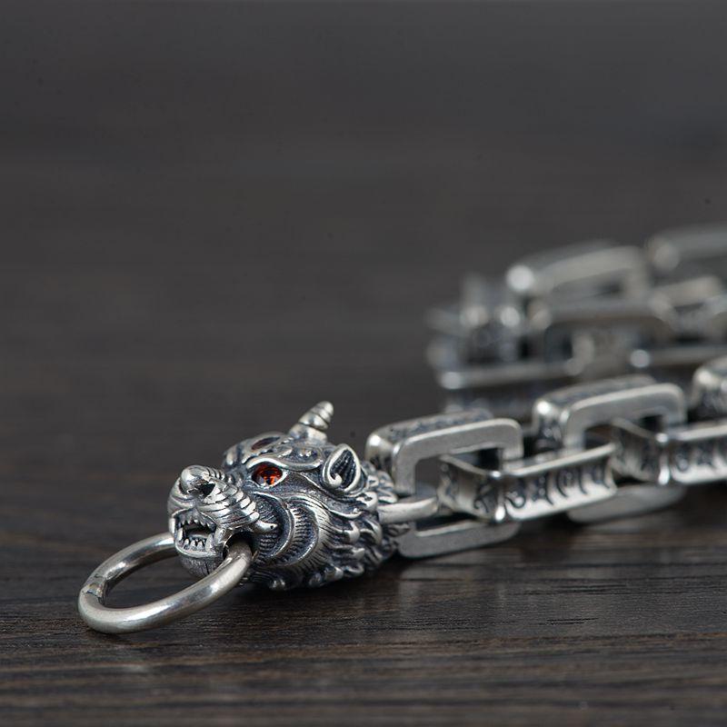 S925 стерлингового серебра браслет антикварный Pixiu украшения для рук шесть символов истины чистого серебра амулет ювелирные изделия для мужчин