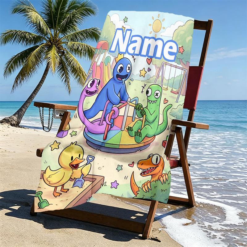 Custom Name Personalized Game Rainbow Friends Print Beach Towel, for Trip Camping Beach Party Home Decor, Birthday Gift for Family & Friends