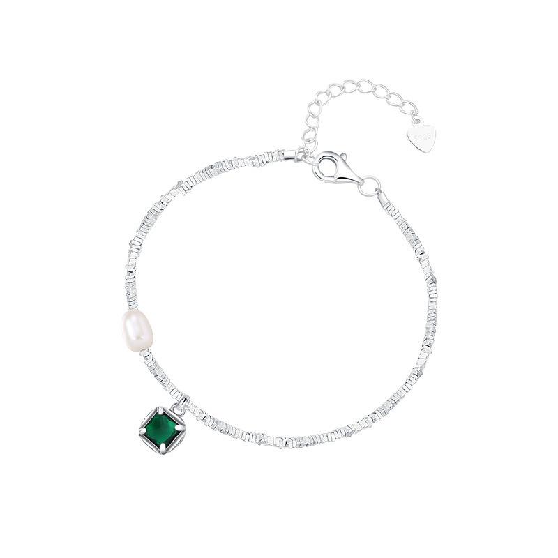 Non-Specification Broken Silver A Few Taels Of Green Stone Brand Pearl Bracelet Girls' Light Luxury Girlfriend Bracelets
