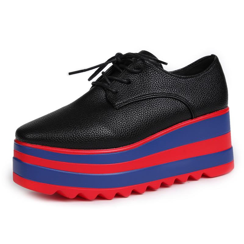 Разноцветные туфли на вулканизированной платформе, женские туфли из искусственной кожи на толстом каблуке, повседневные туфли, женские кроссовки со шнуровкой и толстой подошвой, нескользящие