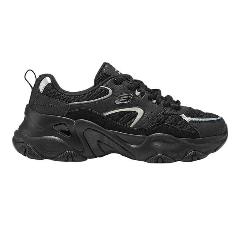 Skechers DLites Сетчатые Замшевые Однотонные Скругленный Носок Амортизация Низкие Папины Кроссовки Женские кроссовки 150830-BKSL