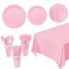 Однотонный светло-розовый набор для вечеринки Одноразовая посуда Бумажный стакан Салфетка Тарелка Скатерть Нож Вилка Ложка для Детских принадлежностей для вечеринки