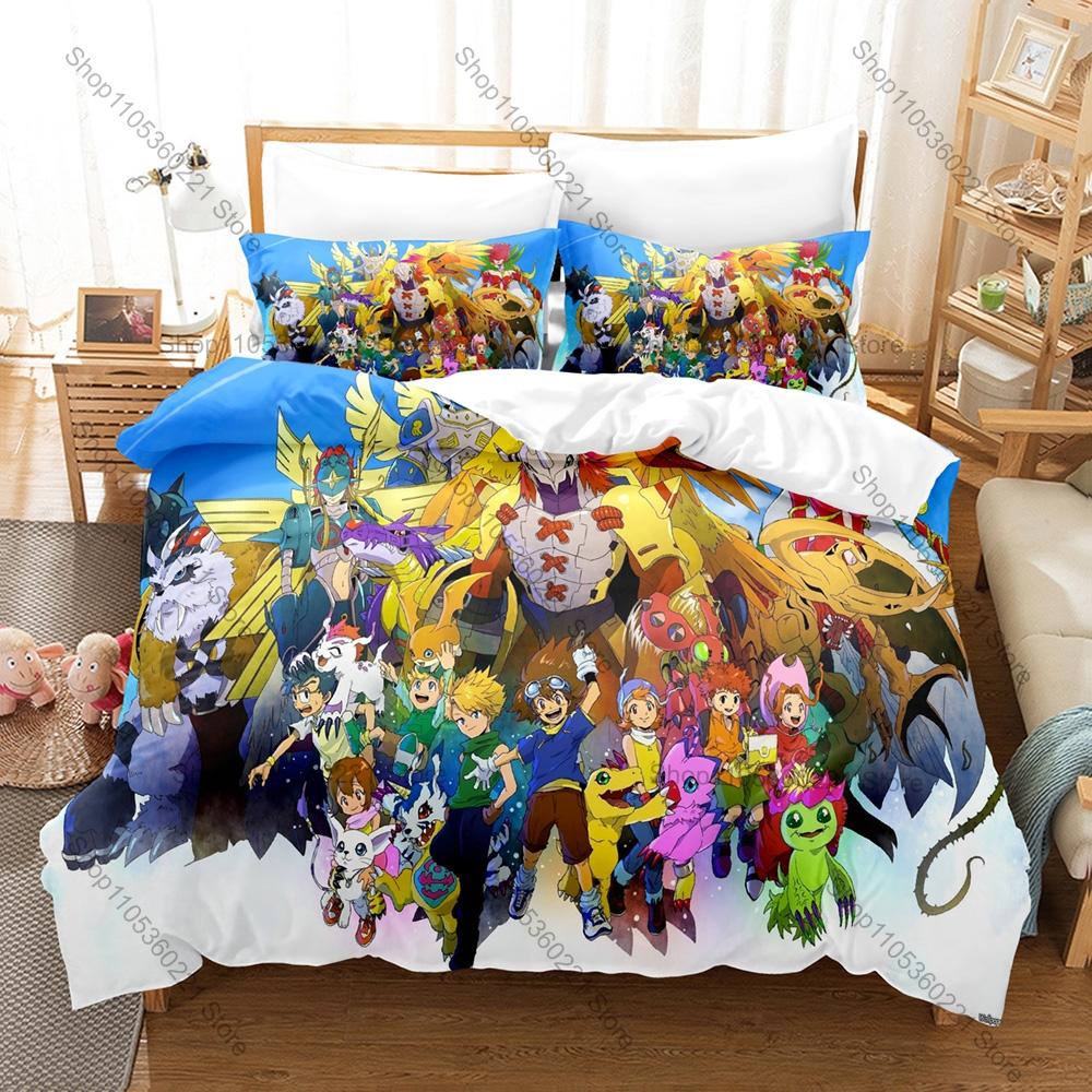 Digimon Anime 3D Print Bedding Set Duvet Cover + 2 Pillowcases Soft Polyester Bed Linen Bedroom Decor For Anime Fans