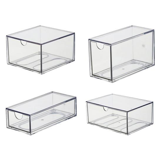 Акриловый Органайзер для Хранения Прозрачный Органайзер с Выдвижными Ящиками Пылезащитный Органайзер для Косметики Очки Чай Кофе Канцелярские Принадлежности Настольный Контейнер для Хранения
