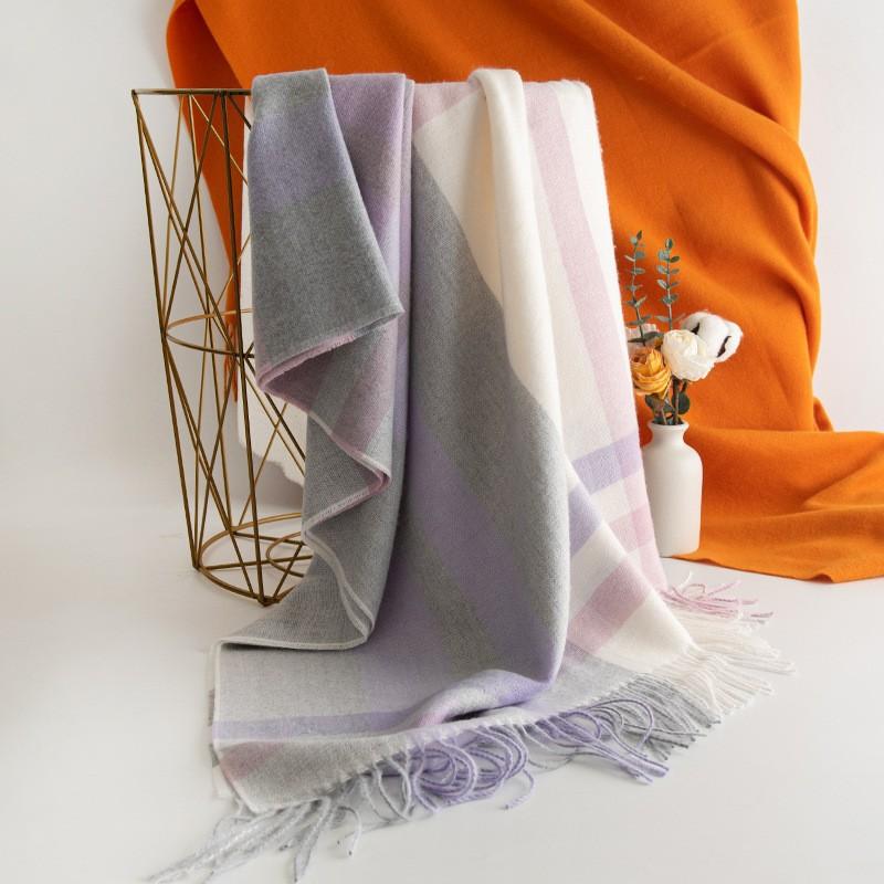 Plaid Knit Scarf With Tassels Warm Faux Cashmere Shawl Women Winter Fashionable Long Wrap