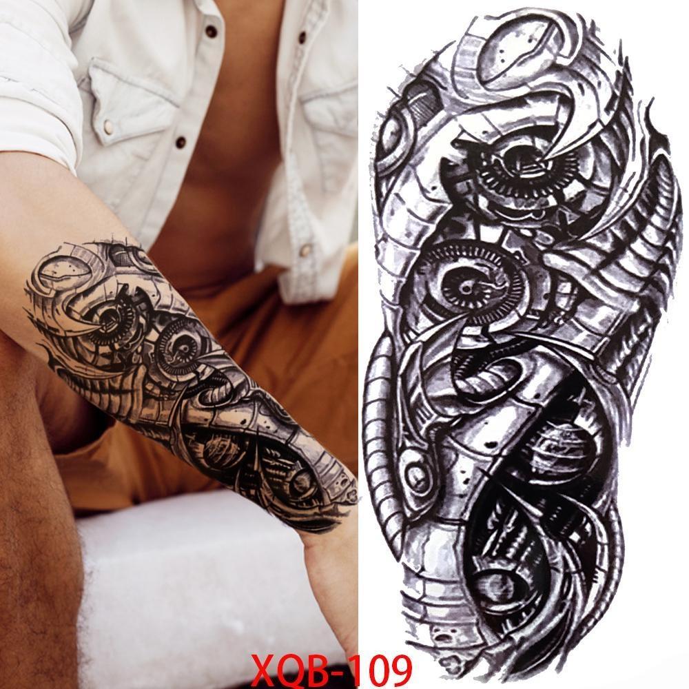 1 PC 210*114MM Cat Geometry Black Temporary Tattoos For Men Women Black Forest Skull Tiger Wolf Tattoo Sticker Evil Devil Arm Tattoo