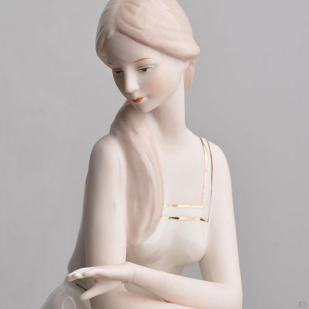 Pottery Girl Figurine Dog Statue Elegant Hand Painted Ornament Art Sculpture for Party Supplies