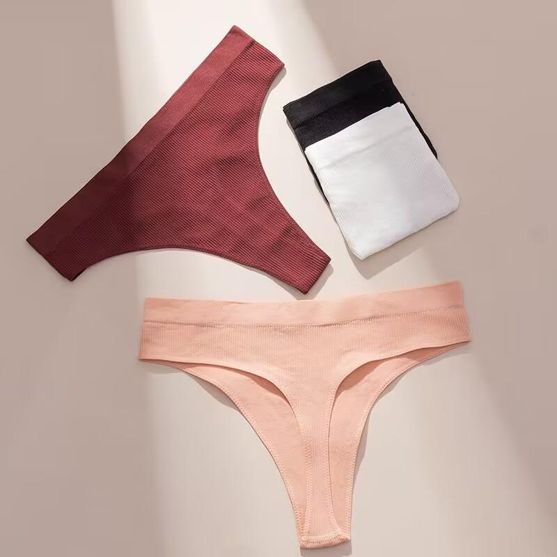 4PC/set Sexy T-back G-String Thong For Women Comfortable Cotton Panty Underwear