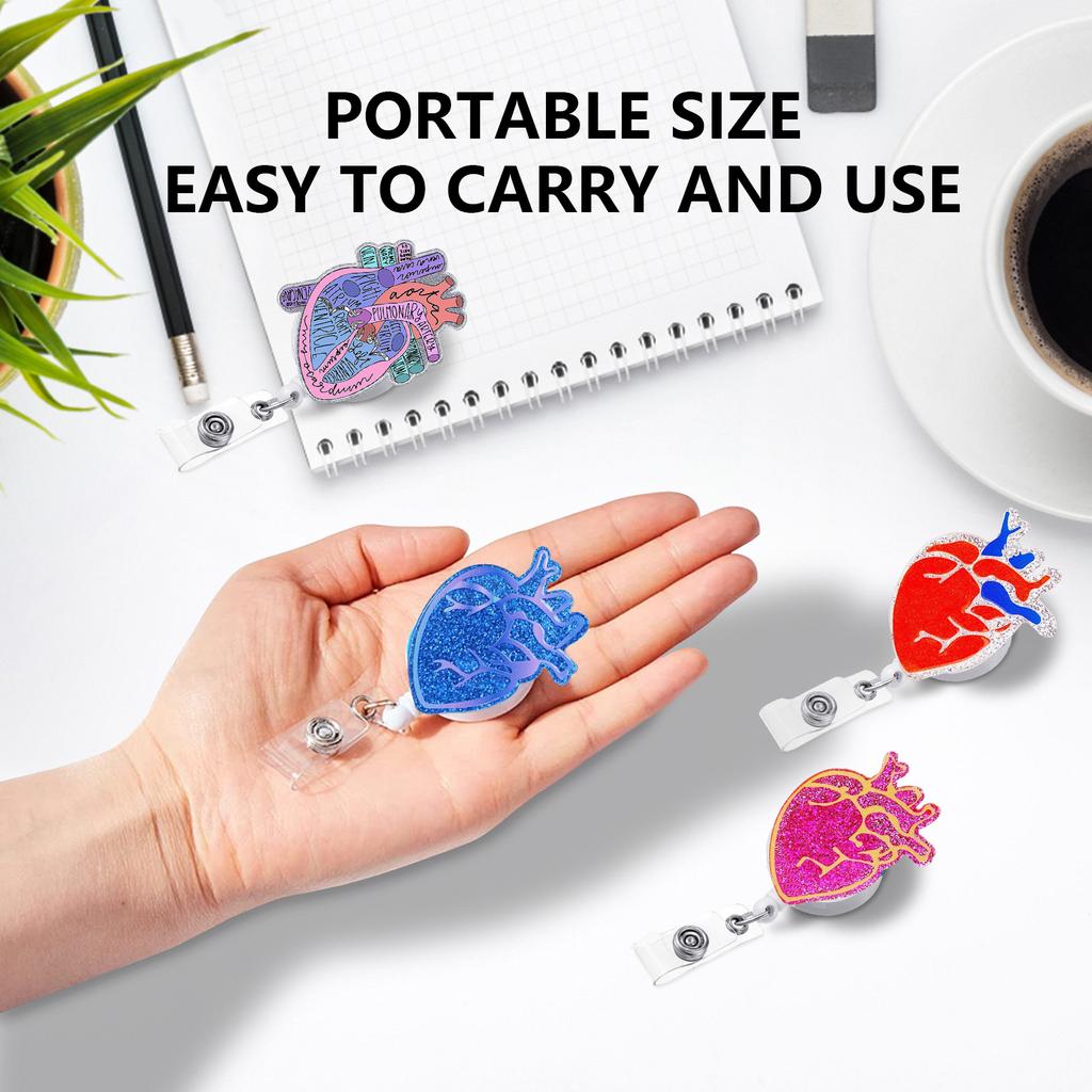 Set of 5pcs Fashionable Heart Badge Clip Retractable Badge Reel Durable Name Card Badge Clips Easy Pull Button Holder