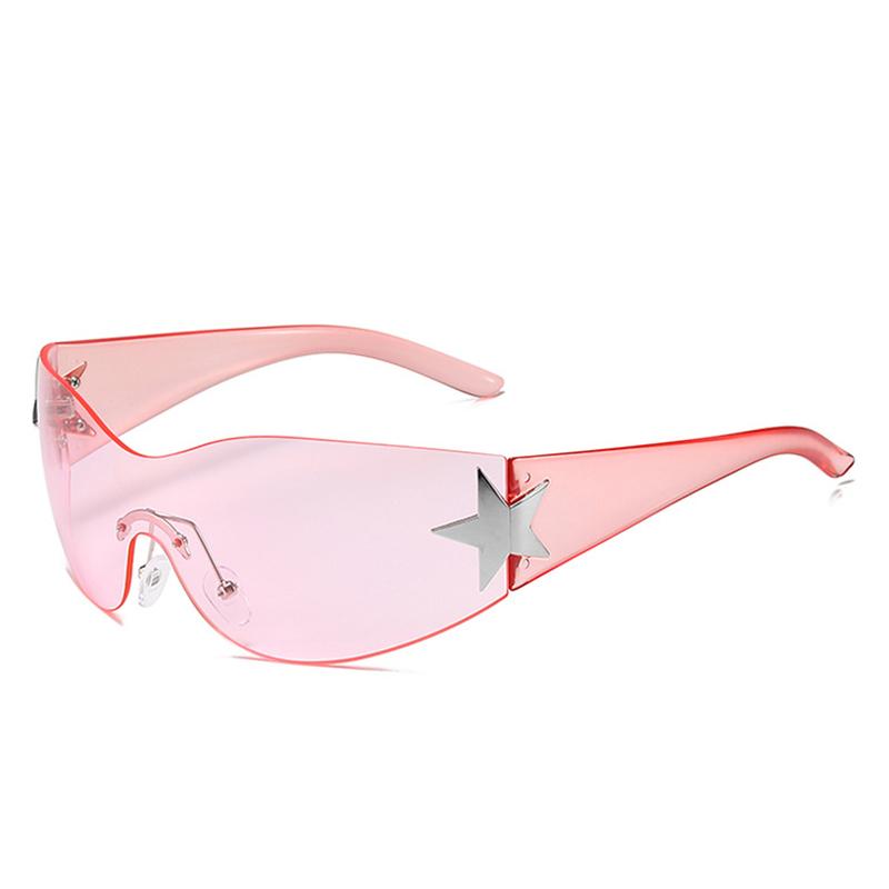 Солнцезащитные очки без оправы Y2K для женщин и мужчин, модные солнцезащитные очки Shield Wrap Around, большие модные солнцезащитные очки без оправы