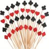 100 шт. бамбуковых коктейльных шпажек, тематика покера, зубочистки с узорами карточных мастей для закусок, фруктов, десертов, для украшения