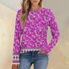 Fashion Women's Long Sleeve Round Neck CasualPleated Floral Print Loose Top