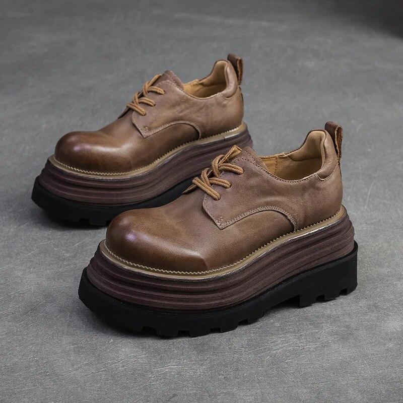 Johnature Туфли на плоской платформе на толстой подошве в стиле ретро, ​​универсальная модная женская обувь с круглым носком и шнуровкой