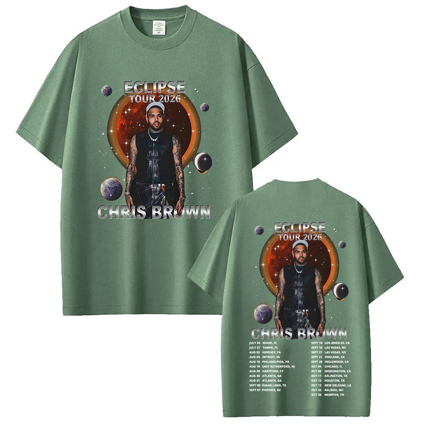 Rapper Chris Brown Eclipse Tour 2026 Концертная Футболка Подарки для фанатов Унисекс Женская Мода Хип-Хоп Футболка Хлопок Повседневные Оверсайз Футболки