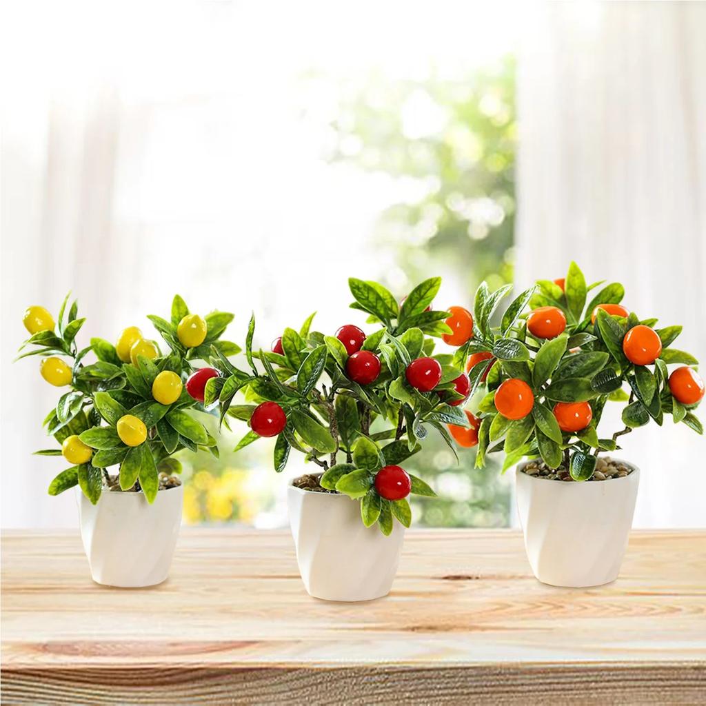2 шт. Маленький Фруктовый Бонсай Искусственное Растение Искусственный Красный Плодовый Перец Кумкват Лимонное Дерево Растения В Горшках Домашний Цветочный Декор Двор Сад