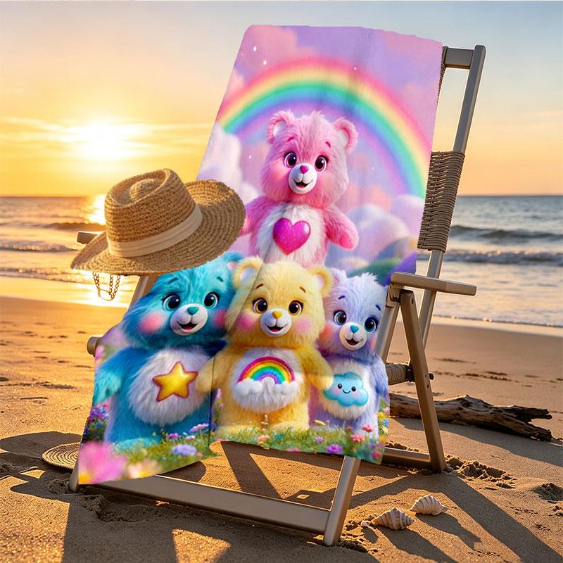 Care Bears Print Beach Towel Design, Soft, Lightweight. for Home Bathroom, Spa, Pool, Yoga, Surfing, Camping, Gift for Family, Friend