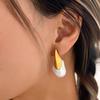 18K Gold-Plated Titanium Ethnic Patchwork Water Drop Earrings with Baroque Pearls