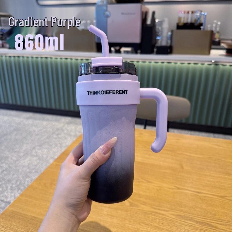 American High-Value Gradient 316 Stainless Steel Tea Break Cup with Straw - Large Capacity Ice Buster