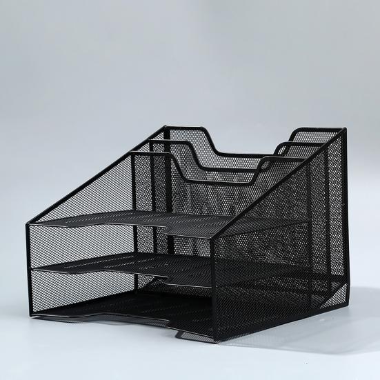 Органайзер для лотков для писем, настольный сетчатый органайзер для файлов с 3 лотками для бумаги и 2 вертикальными секциями, металлический сортировщик файлов для офисных принадлежностей