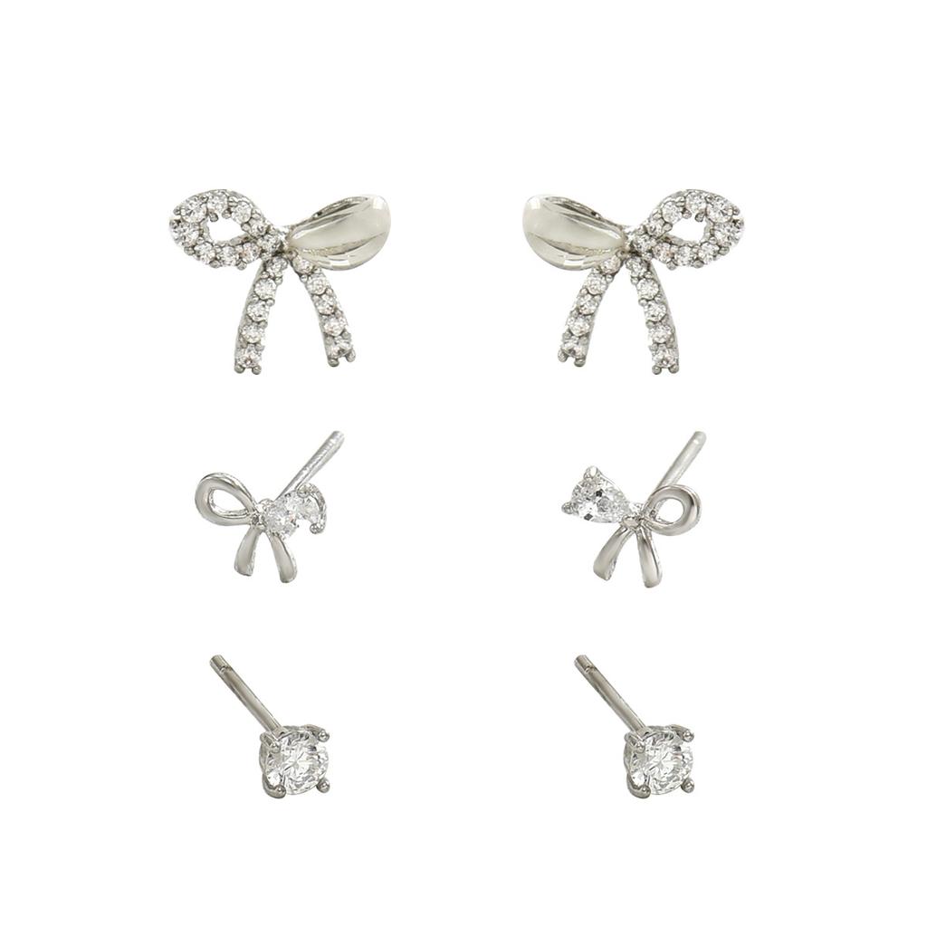 Простой небольшой свежий дизайн сережек-гвоздиков в виде банта, набор женских индивидуальных сережек с инкрустацией из циркония