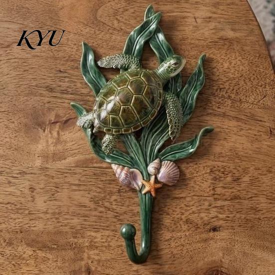 Turtle Wall Hooks for Bathroom 2Pcs Ocean Themed Sea Hook, Decorative Resin Hanger Unique Gift Lovers Bedroom Entryway, Coastal Style Organizer